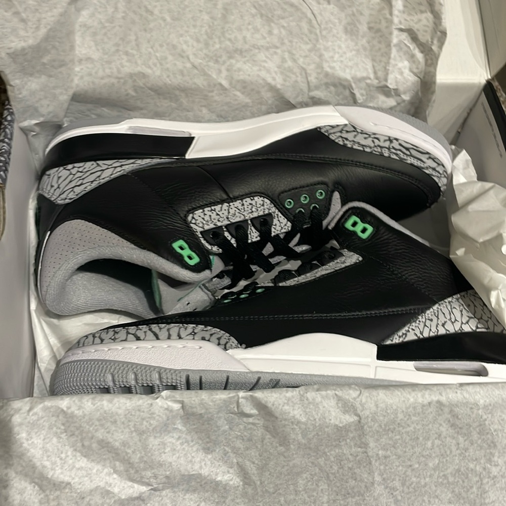 Air Jordan 3 Retro black/green glow wolf grey , size 10 , brand new